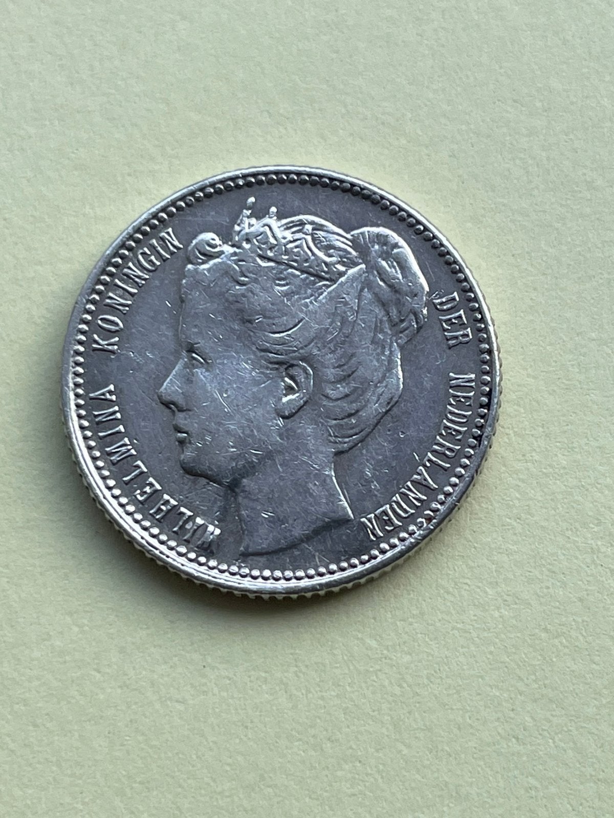 25 cent kwartje 1901 met brede hals zfr met iets soldeer, Zilver, 25 cent, Ophalen of Verzenden, Koningin Wilhelmina
