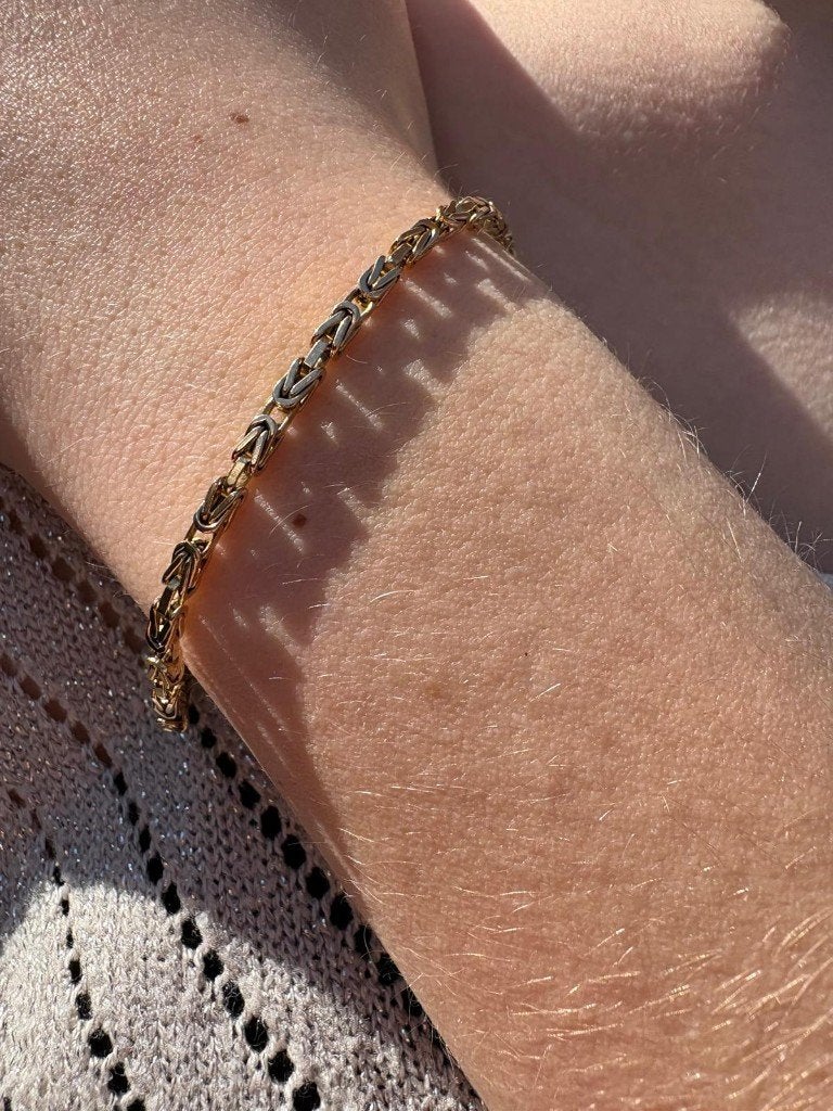 Koningsarmband schakel 14k goud luxe heren dame fraai, Voordeelsieraden, Ophalen of Verzenden, Zo goed als nieuw, Met edelsteen