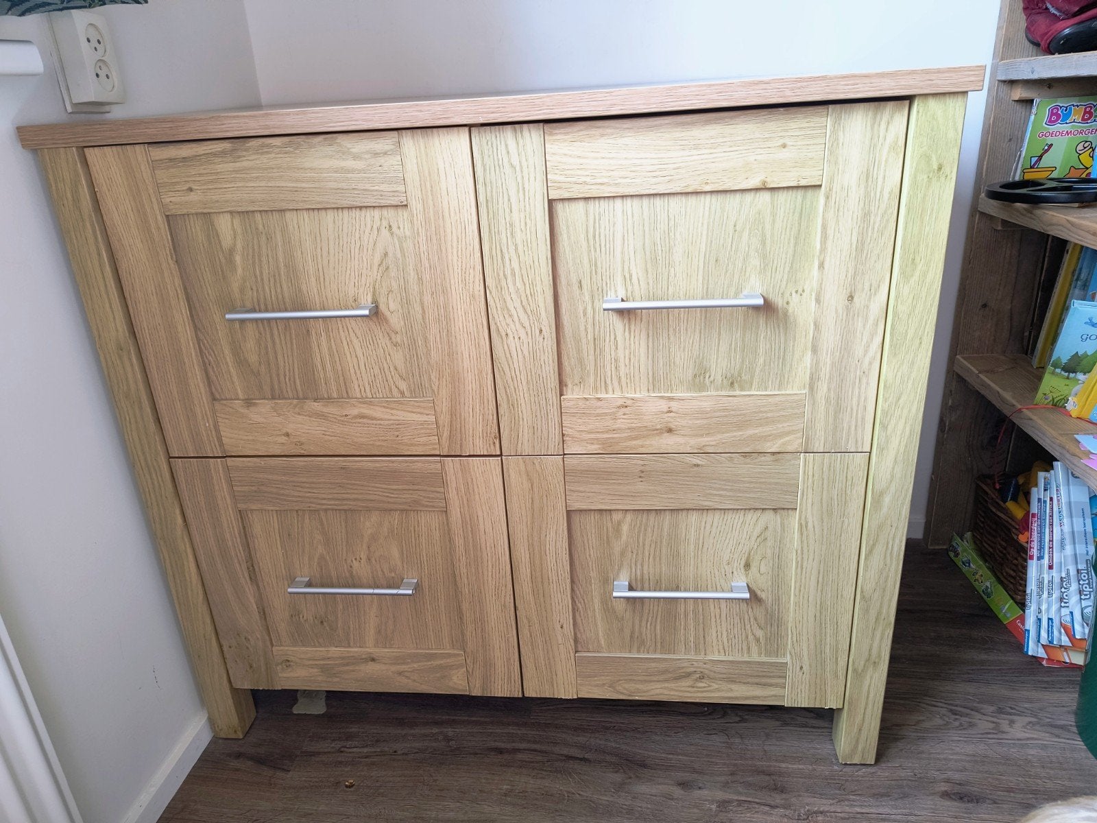 Houten ledikant met commode / ladekast, Ophalen of Verzenden, Zo goed als nieuw, Lattenbodem, Minder dan 140 cm