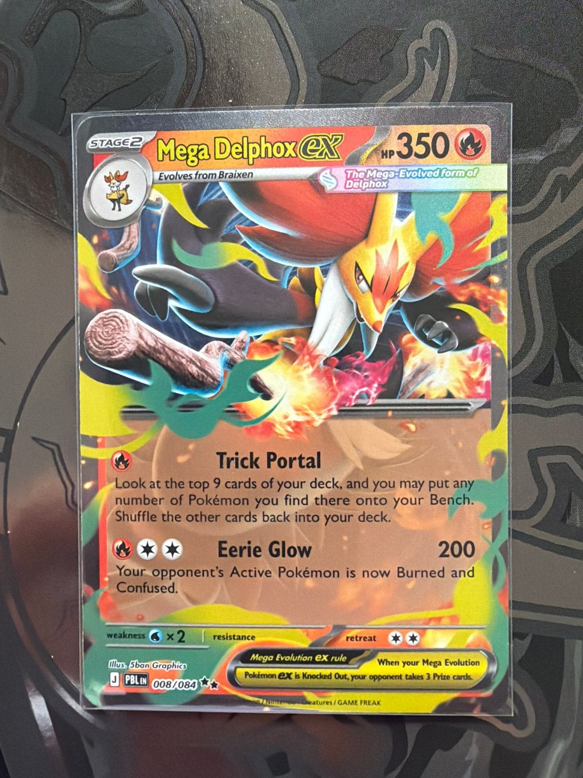 Mega Delphox EX 008/084 - Pitch Black Pokémon Kaart, Ophalen of Verzenden, Nieuw, Losse kaart, Foil