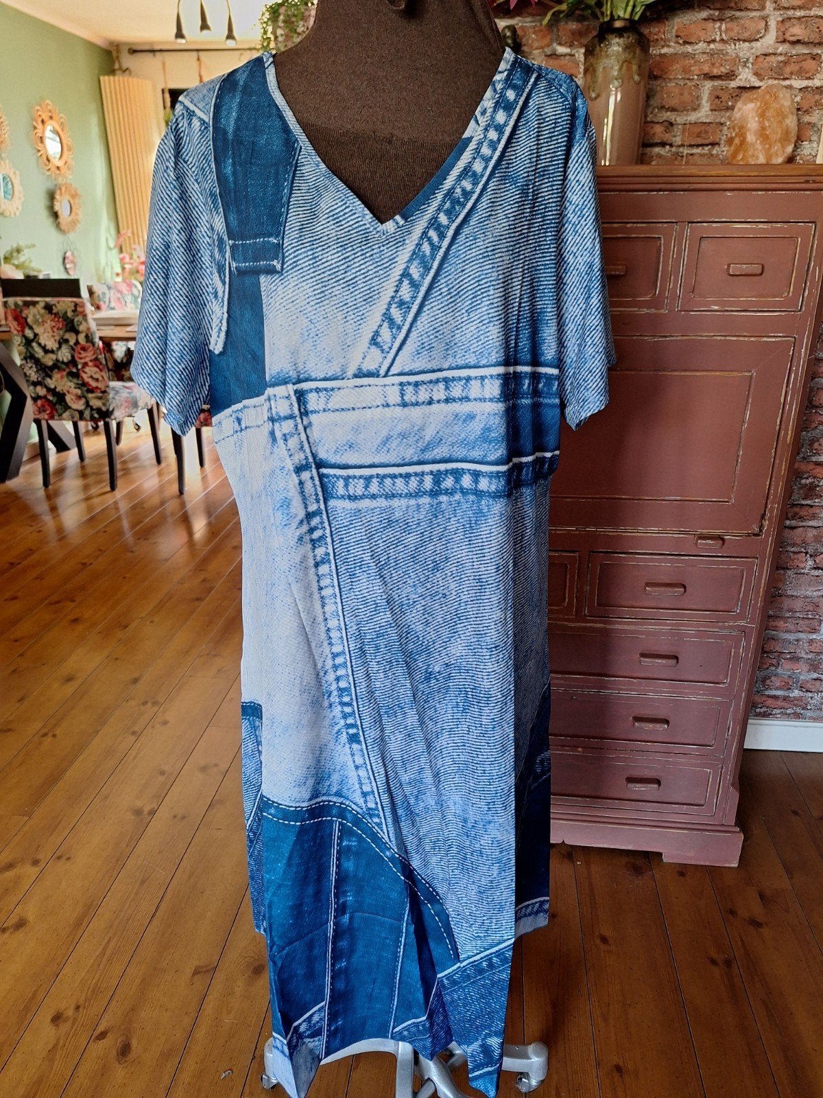 Jurk xxxxl 48 50 52  spijkerstofprint, Kleding | Dames, Jurken, Blauw, Maat 46/48 (XL) of groter, Ophalen of Verzenden, Zo goed als nieuw