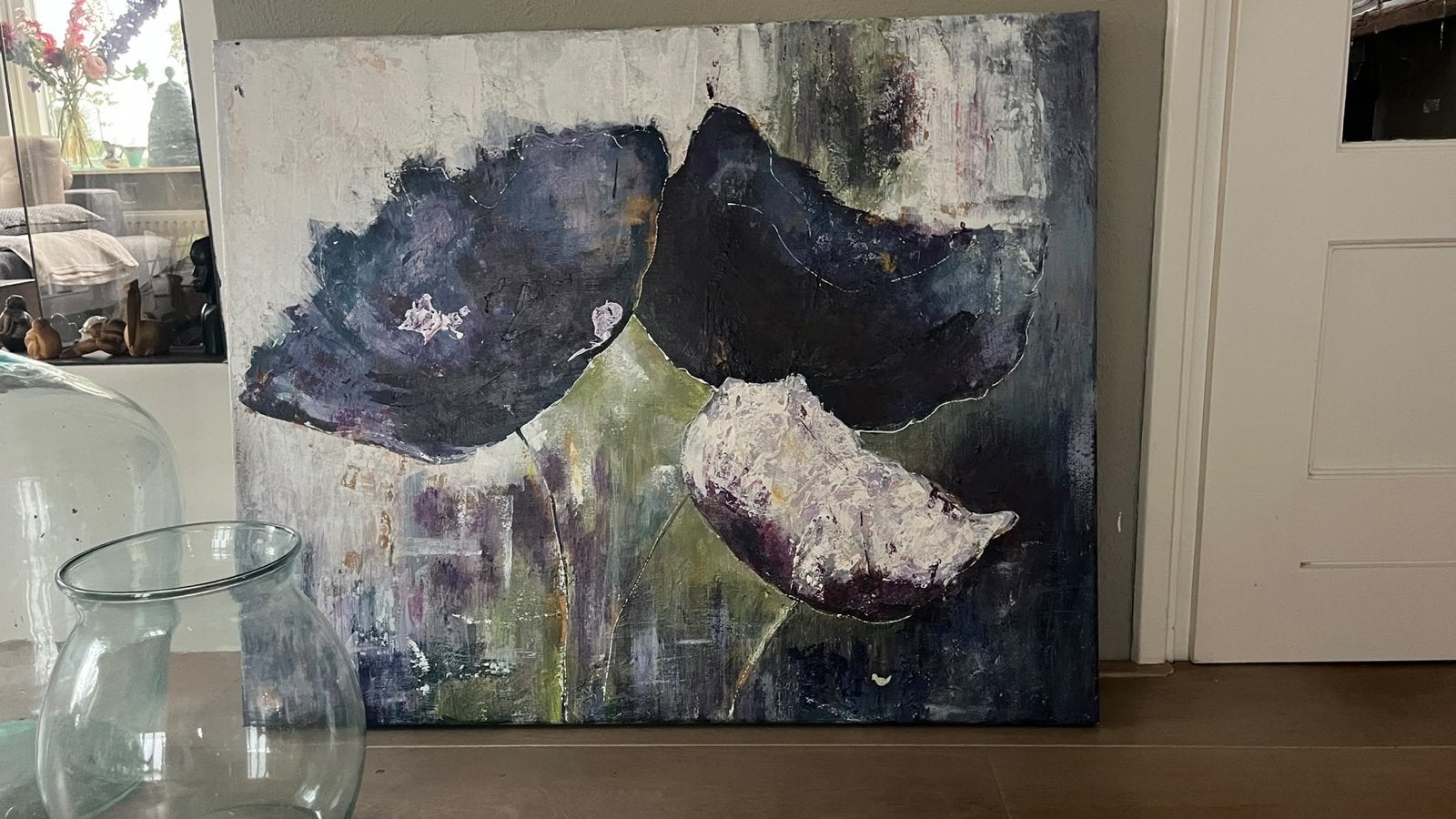 Abstract Schilderij met klaprozen, Antiek en Kunst, Ophalen, Abstract, Acrylverf, Gelimiteerde oplage