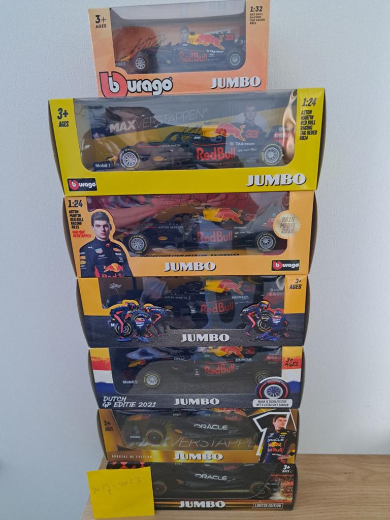 Jumbo Max Verstappen auto's, Hobby en Vrije tijd, Modelauto's | 1:24, Ophalen of Verzenden, Nieuw, Bburago