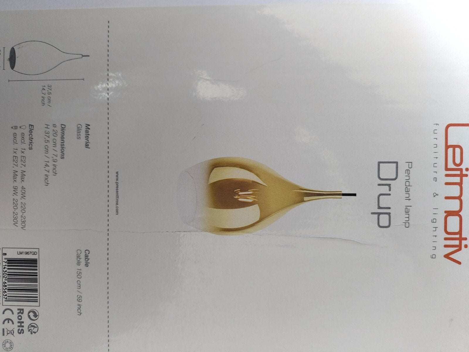 Leitmotiv drup hanglamp, nieuw in doos., Ophalen of Verzenden, Nieuw, Minder dan 50 cm