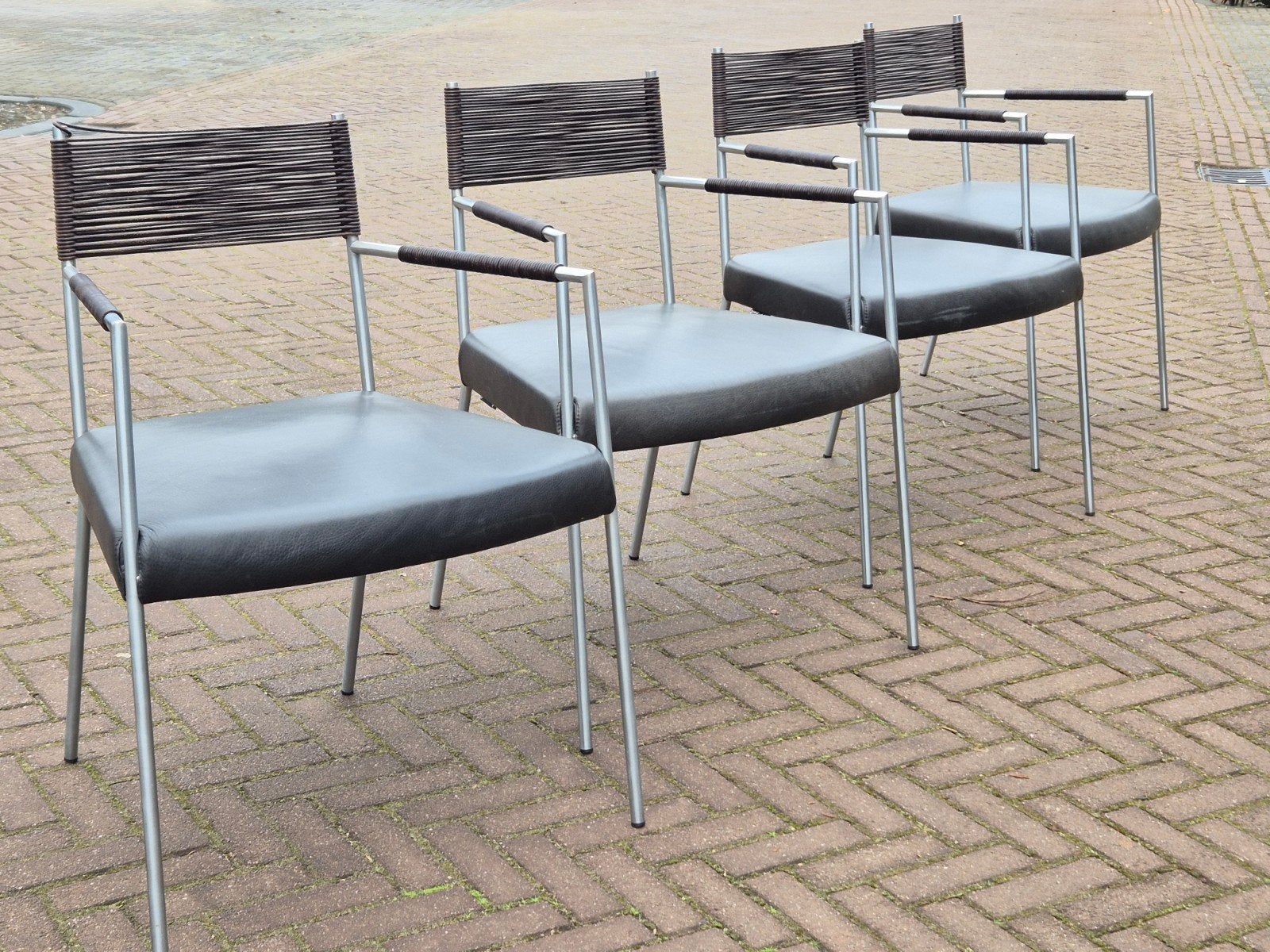 Vintage Gerard vd berg Tiba design eetkamerstoelen leer, Ophalen, Gebruikt, Montis leolux minotti lintelo stijl, Vier
