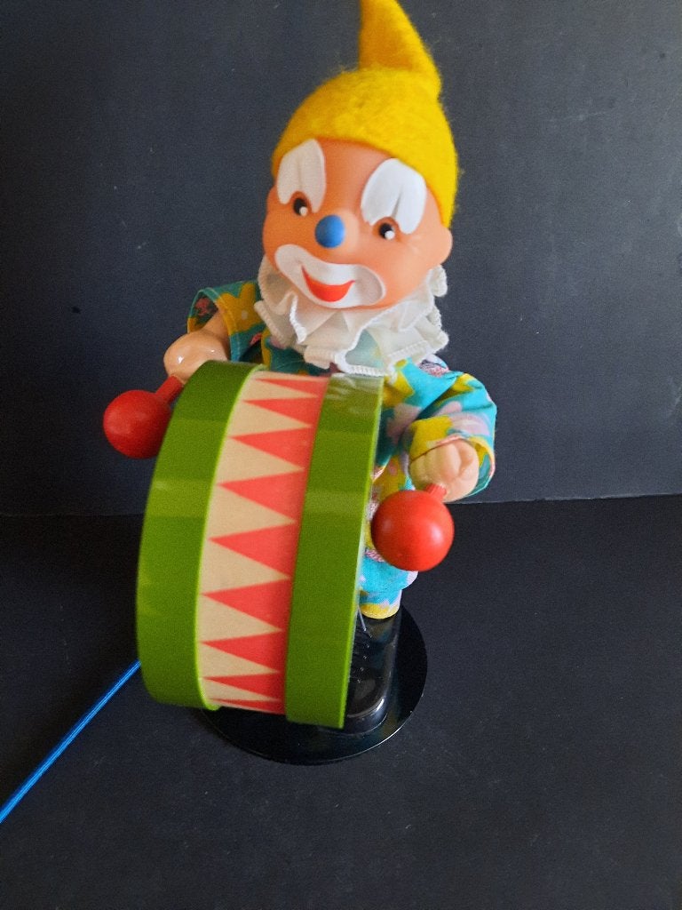 Werkende Clown met Trommel - Vintage Speelgoed, Ophalen of Verzenden