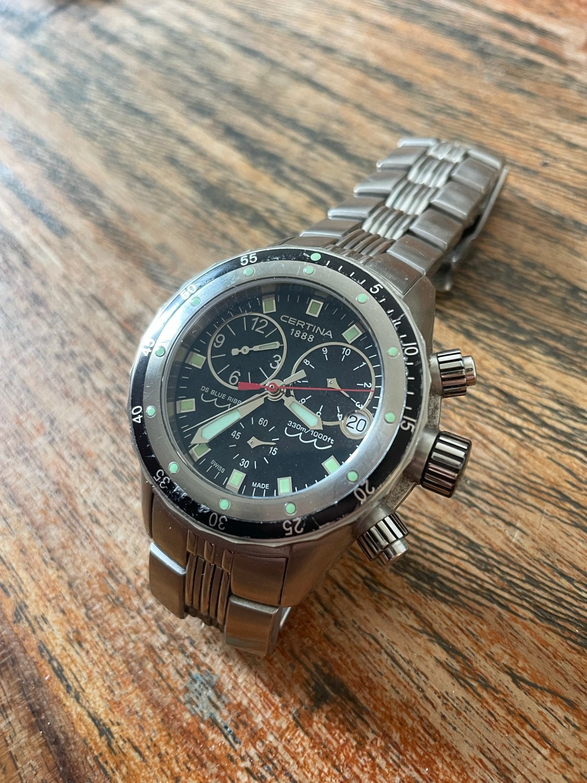 Certina DS Blue Ribbon Chronograaf Zwart Herenhorloge, Gebruikt, Staal, Polshorloge, Ophalen