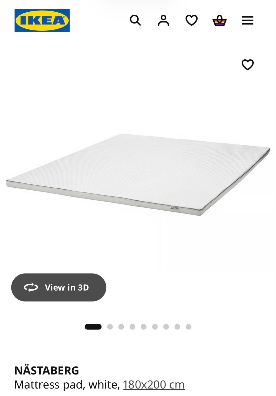 IKEA NÄSTABERG topper, wit, 180x200 cm, Ophalen, Tweepersoons, Zo goed als nieuw, Matras