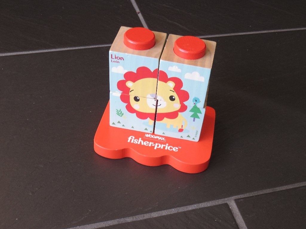 Fisher price Woomax houten blokpuzzel dieren, 4d., 2 tot 4 jaar, Ophalen of Verzenden, Zo goed als nieuw, Van hout