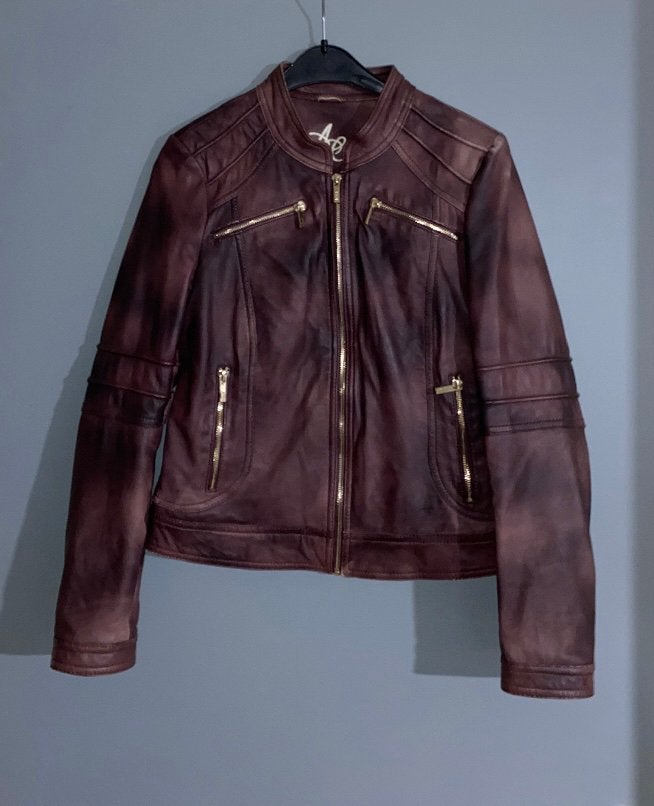 Gave vintage ARMA lamslederen (biker)jas | Maat 40 (L), Kleding | Dames, Ophalen of Verzenden, Gedragen, Maat 38/40 (M), Bruin