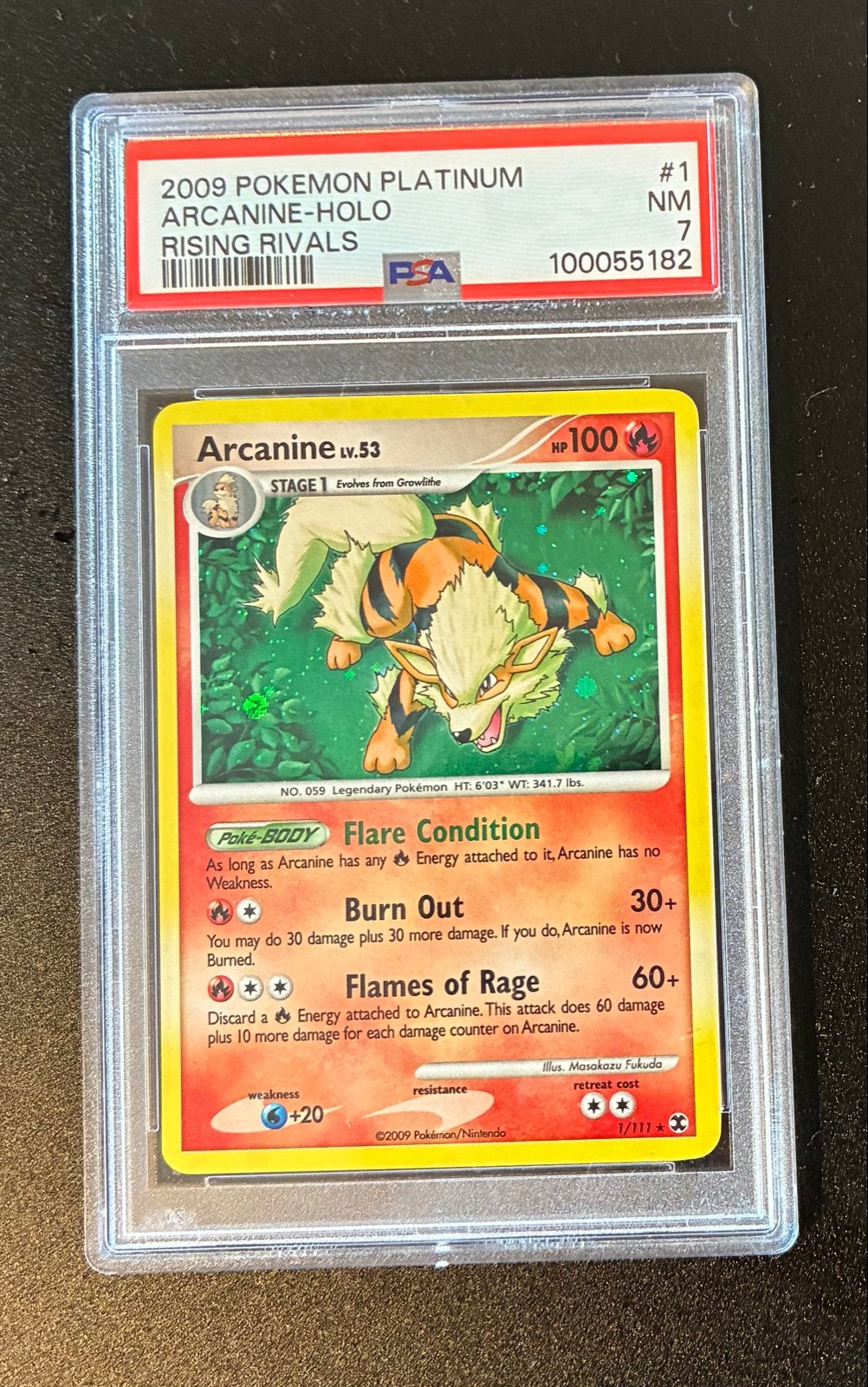 Arcanine | Holo | PSA 7 | Rising Rivals | Pokémon Kaar, Ophalen of Verzenden, Zo goed als nieuw, Losse kaart, Foil