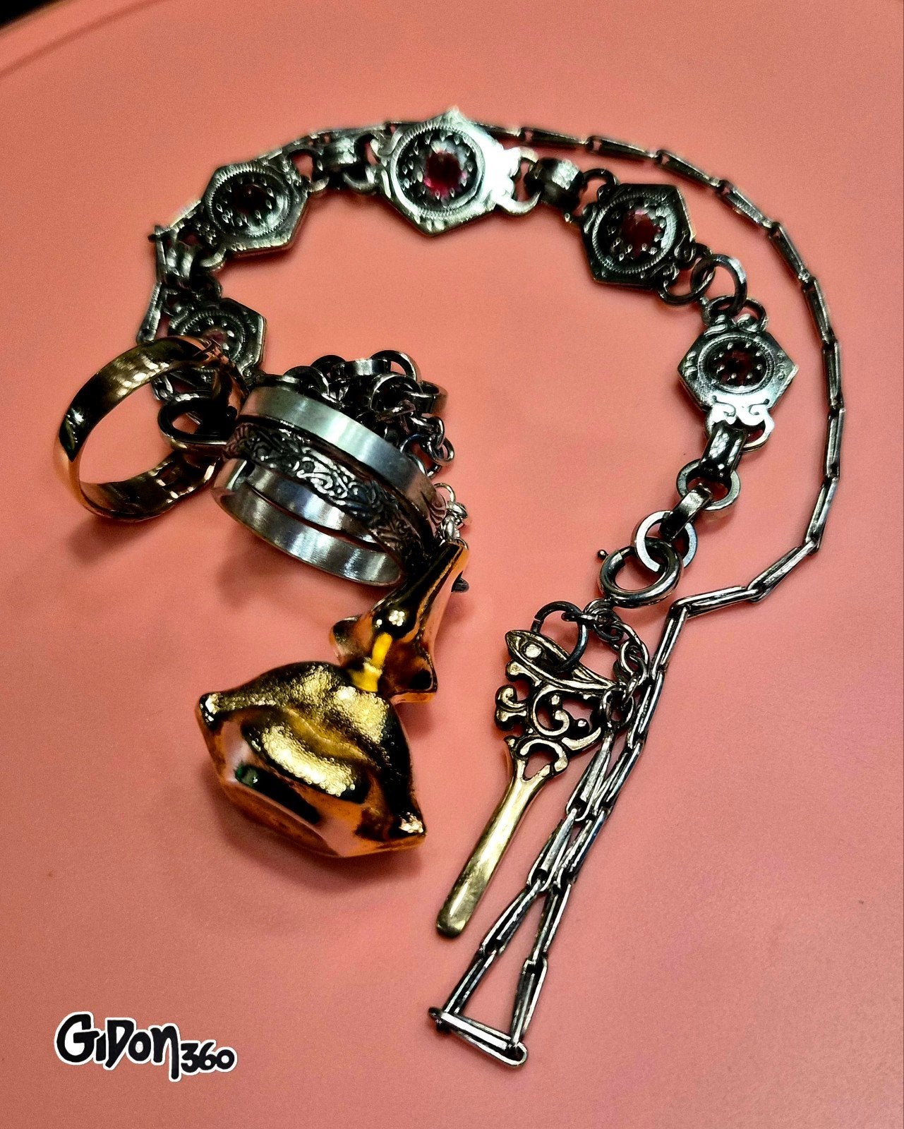 Antique Jakob Bengel style chain w/ Salvador pendant Dali, Verzenden, Zilver, Ketting