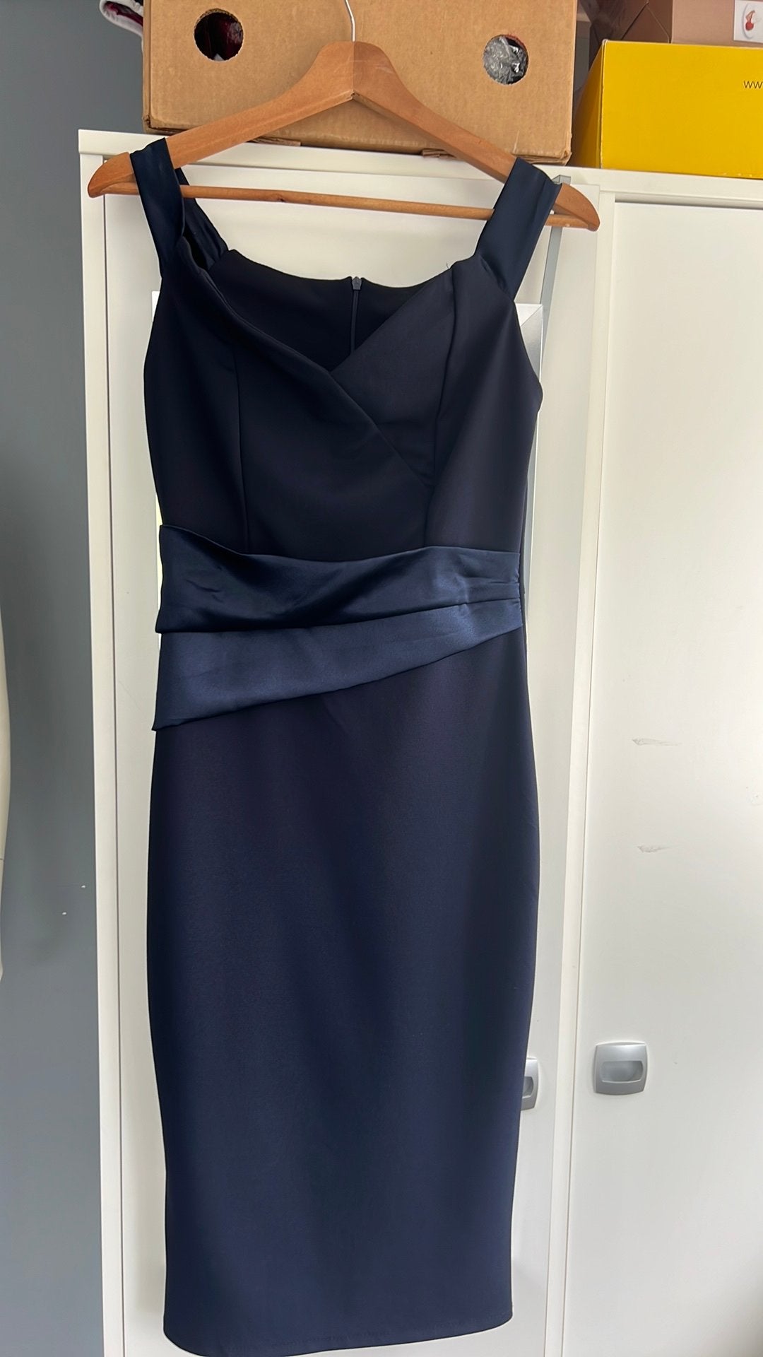 Nieuwe gala off shoulder jurk marine blauw S, Galajurk, Blauw, Nieuw, Ophalen of Verzenden
