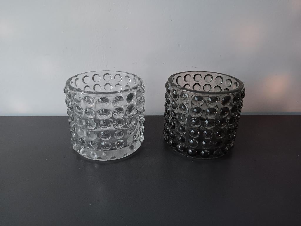 Set glazen waxinelichthouders bobbelglas