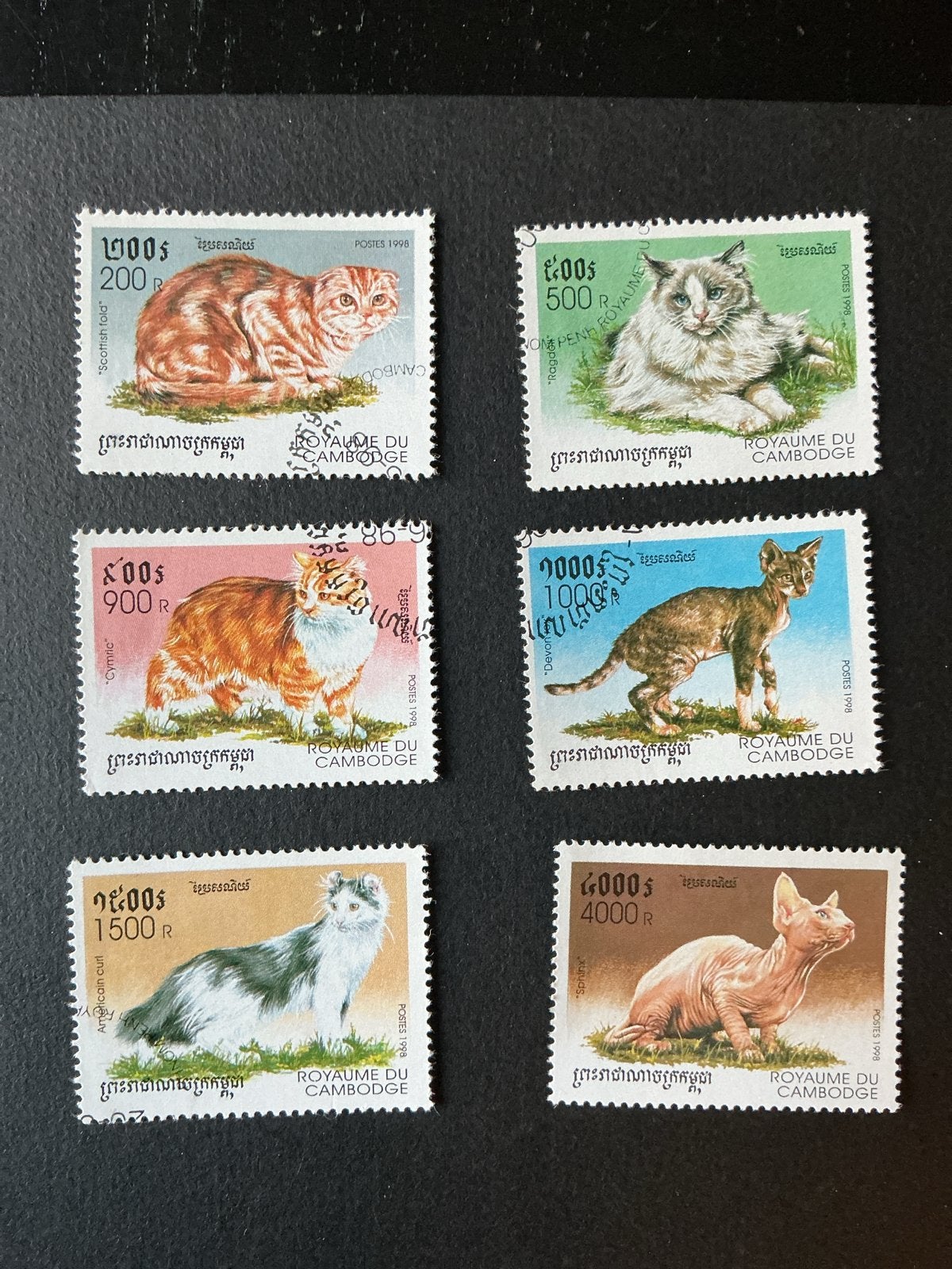Cambodja katzen cats katten 1998 - 6 stuks, Verzenden, Gestempeld, Dier of Natuur