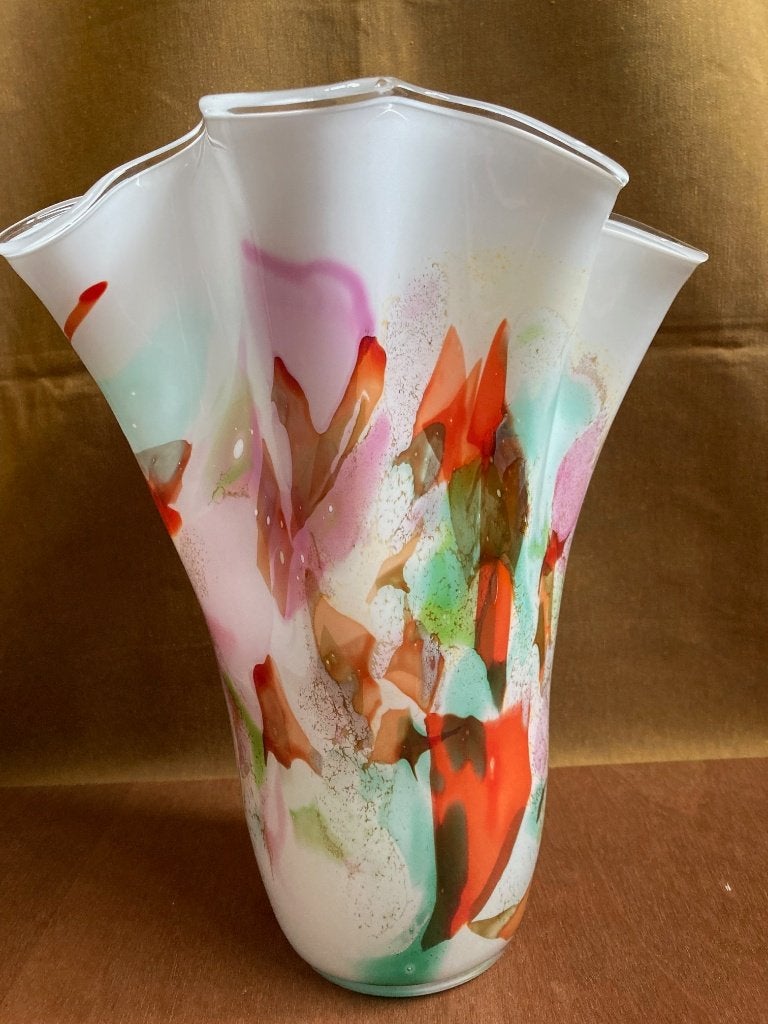 Fidrio glazen zakdoekvaas / Wave vaas multicolour -33 cm, Ophalen, Handgemaakt, 33 cm, Glas