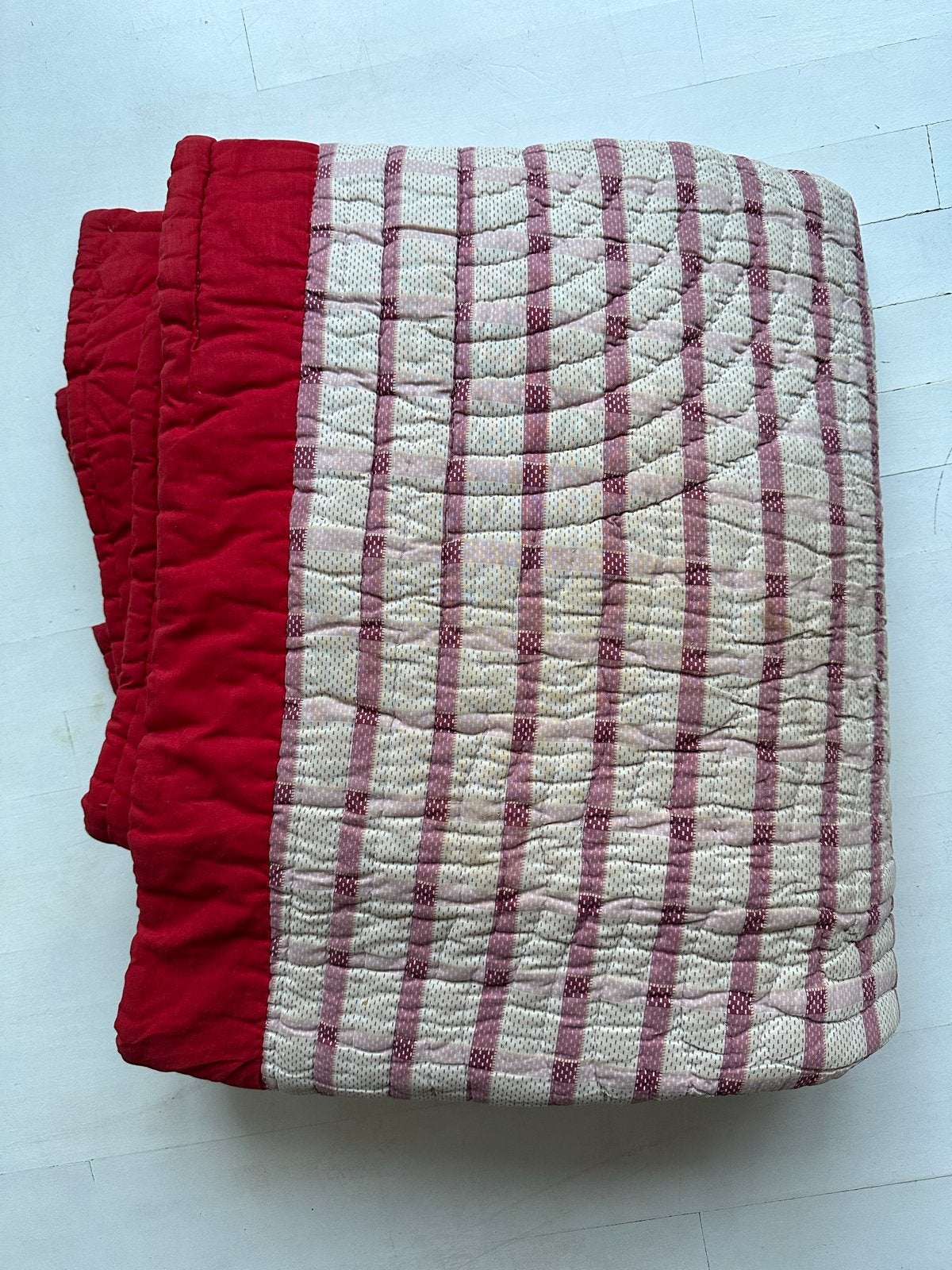 Vintage Quilt Rood/Wit Geruit - 165x185 cm, Ophalen of Verzenden