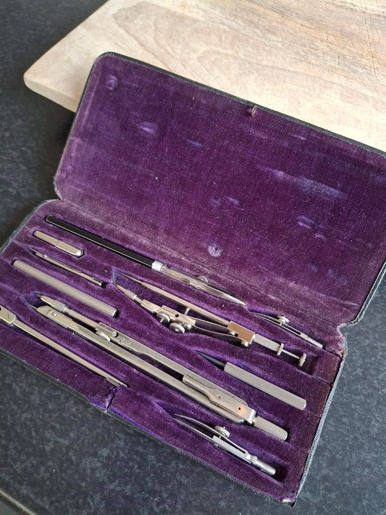Uitgebreide Antieke Passerset in Originele Cassette, Ophalen of Verzenden