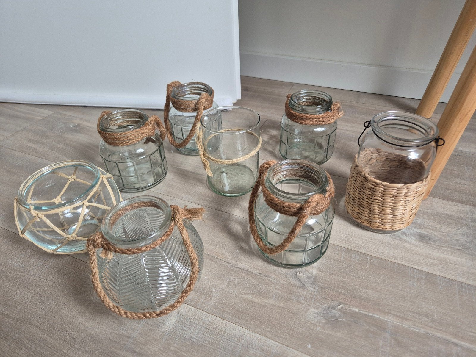 8 boho vaasjes bruiloft en 8 waxinelichthouders, Huis en Inrichting, Woonaccessoires | Vazen, Ophalen, Glas, 16 cm