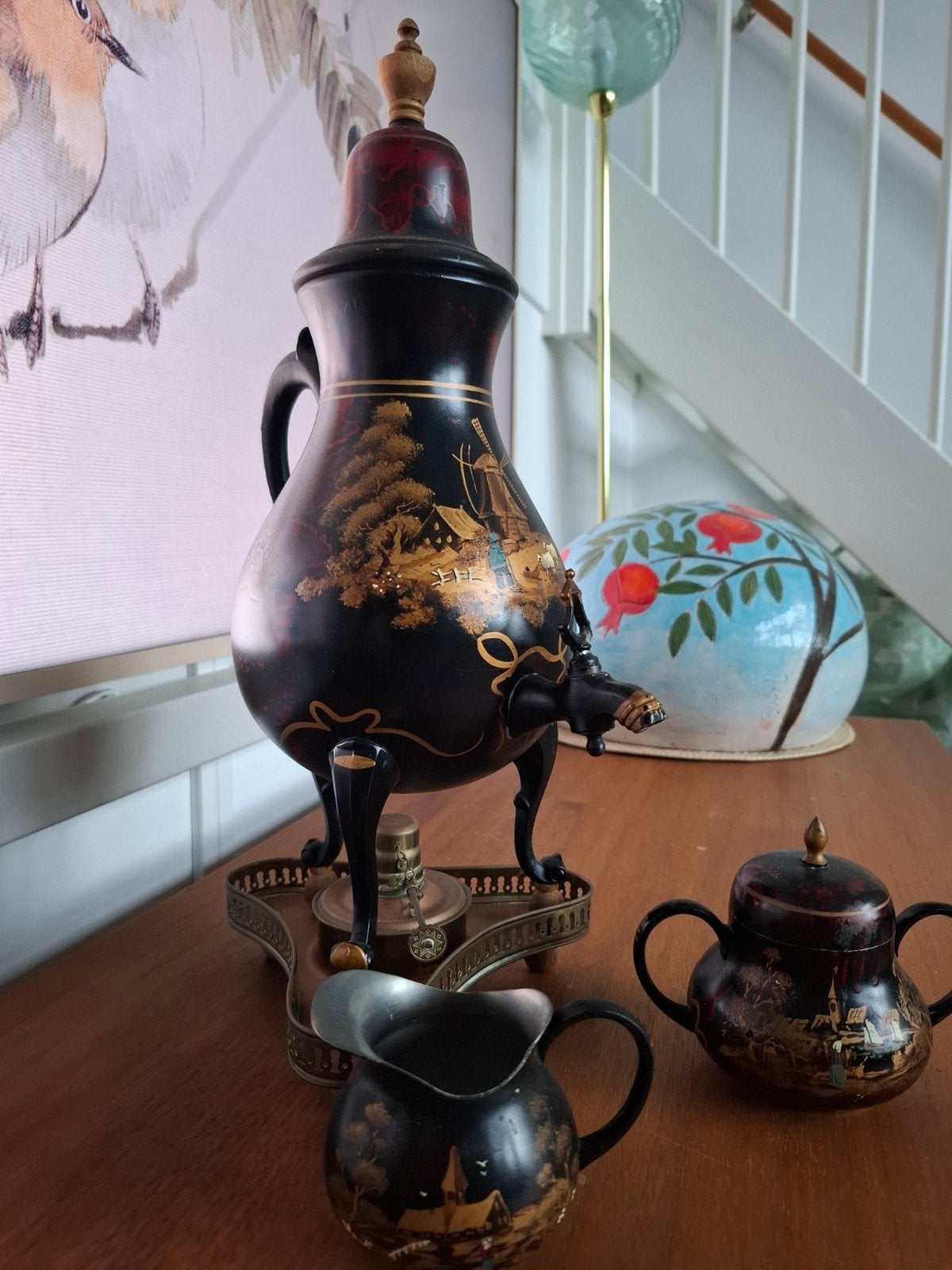handbeschilderde kraantjespot + toebehoren, Antiek en Kunst, Ophalen