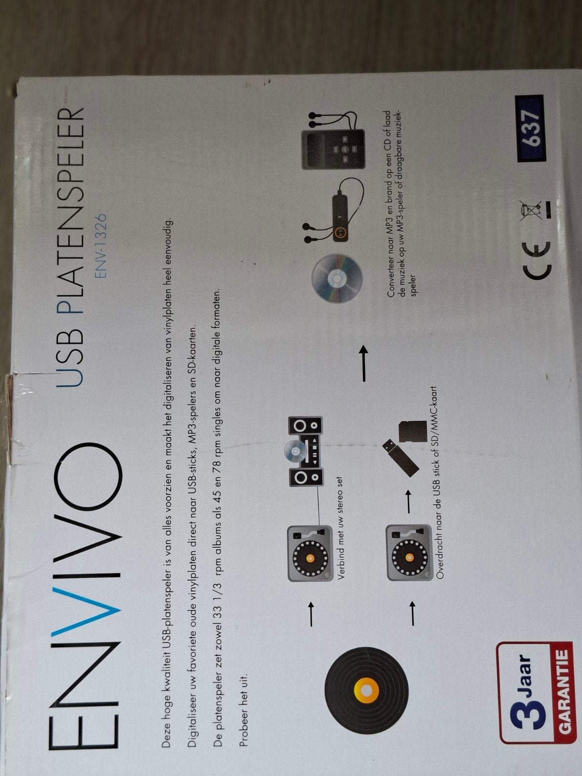 Envivo ENV-1326 USB Platenspeler met MP3-conversie, Ophalen of Verzenden
