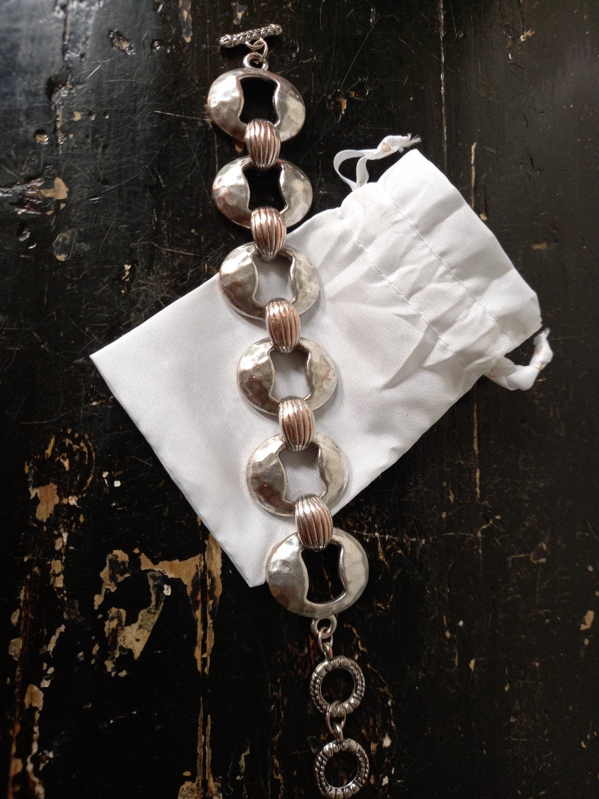 Vintage zilverkleurige schakel armband, Overige merken, Overige materialen, Gebruikt, Ophalen of Verzenden