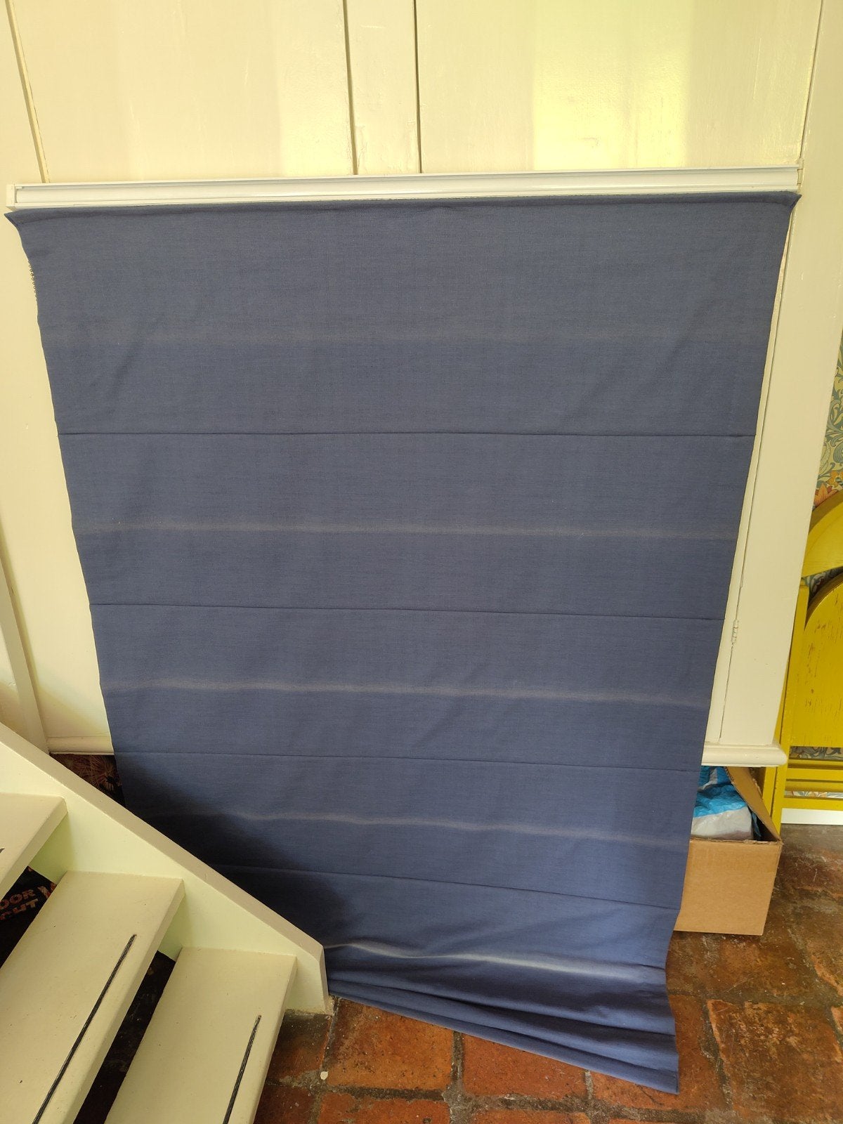 3 Blauwe vouwgordijnen 112x170 en 155x155 - gratis, Ophalen, Gebruikt, 150 tot 200 cm, 200 cm of meer