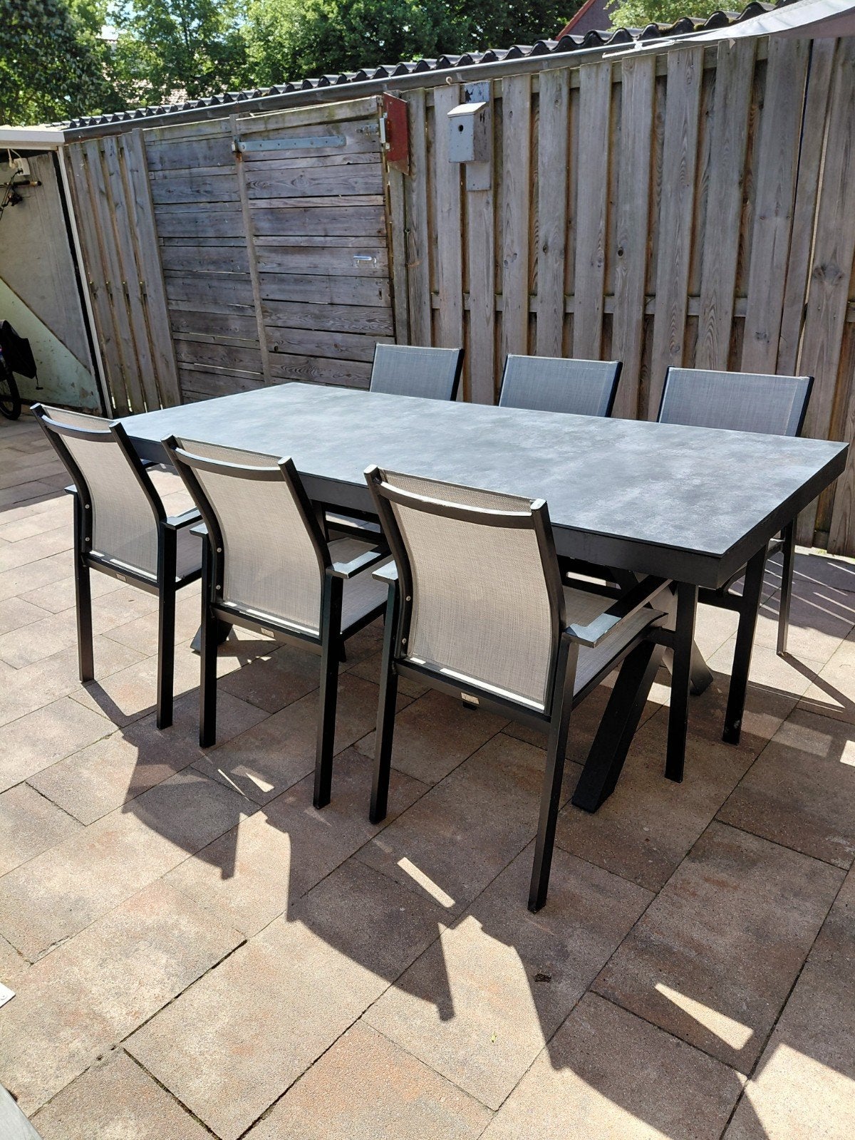 Vinci Tuinset RVS met Glasplaat - 6 Zitplaatsen, Tuin en Terras, Tuinsets en Loungesets, Ophalen, Gebruikt, 6 zitplaatsen, Rvs