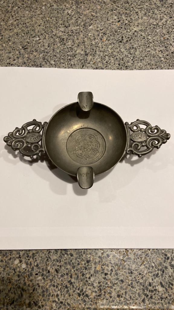 Asbak tin 18.5 bij 12 cm groot., Antiek en Kunst, Antiek | Tin, Ophalen of Verzenden