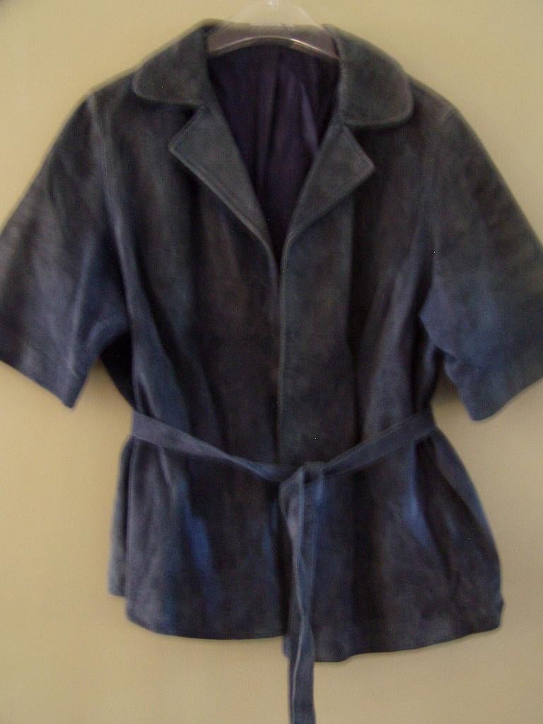 mooie blauwe suede jas, maat XL, Kleding | Dames, Ophalen of Verzenden, Gedragen, Maat 46/48 (XL) of groter, Blauw