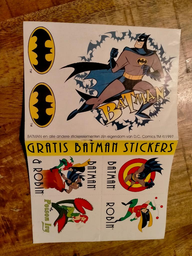 Batman DC Comics vintage 1997 stickervel superheld stickers, Ophalen of Verzenden, Gebruikt, Strip of Tekenfilm