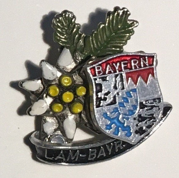 BROCHE LAM BEIERSE WOUD WANDELSTOK ALPENROOS ALPENBLOEM (A6), Verzamelen, Ophalen of Verzenden, Gebruikt, Overige onderwerpen