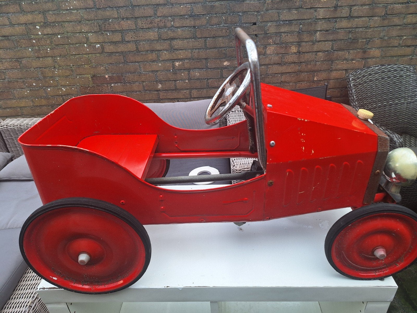 Vintage metalen trapauto Rood, Ophalen, Gebruikt, Overige merken