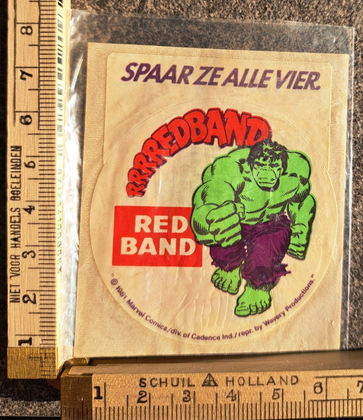 vintage sticker Red Band de Hulk strip cartoon tv serie, Ophalen of Verzenden, Zo goed als nieuw