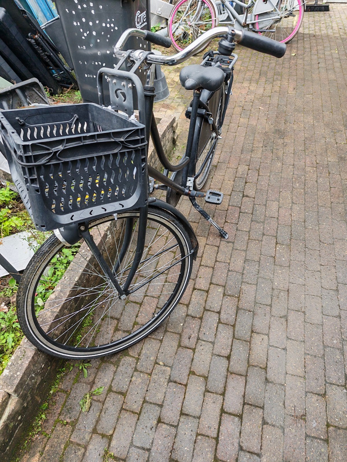 Zwarte damesfiets met voordrager en mand, Fietsen en Brommers, Terugtraprem, Ophalen, Overige merken, 53 tot 56 cm
