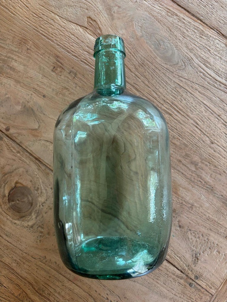 Prachtige Vintage Groene Wijnfles / Bloemenvaas (30 cm), 30 cm, Ophalen of Verzenden, Groen, Glas