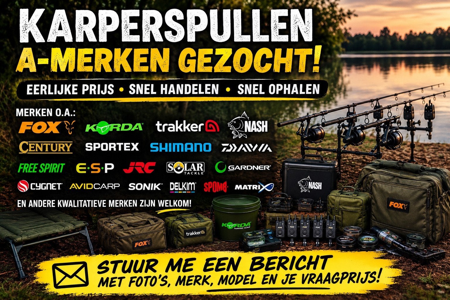 GEZOCHT!! KARPERSPULLEN A MERKEN NASH,FOX,SHIMANO,DAIWA, Ophalen of Verzenden