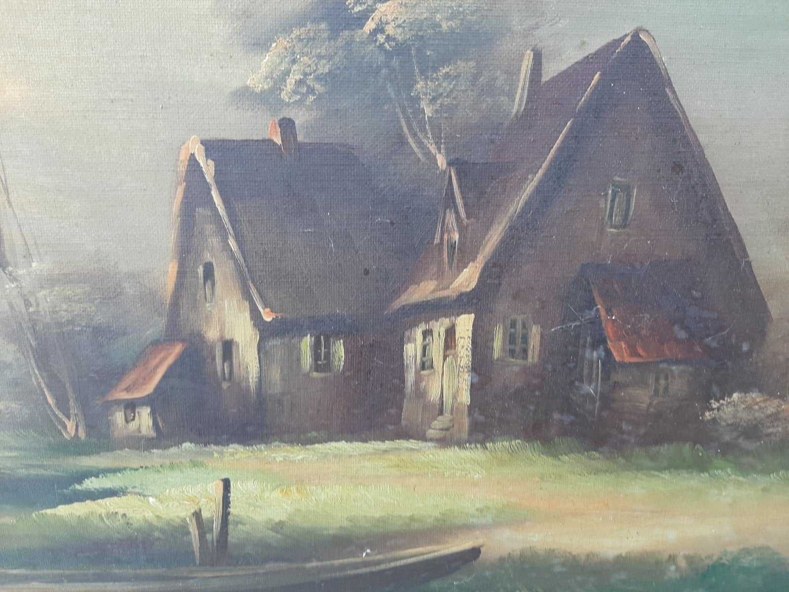 oud schilderij van een boederij, Ophalen of Verzenden