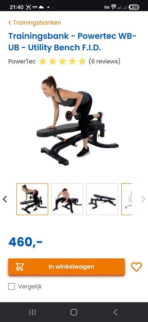 Trainingsbank Powertec WB-UB Utility Bench F.I.D., Ophalen, Fitnessbank