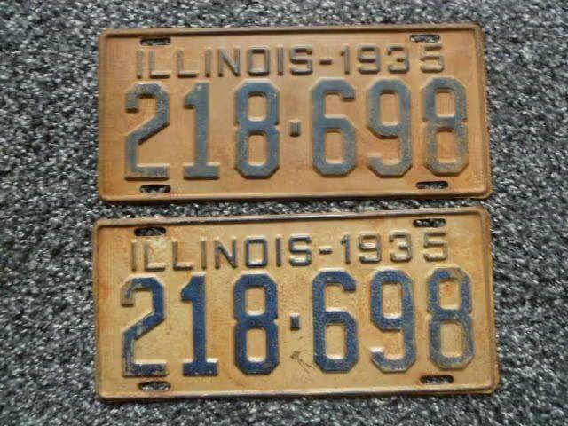 Paar USA License plate / kentekenplaten Illinois 1935 1 USA, Verzenden, Gebruikt, Auto's