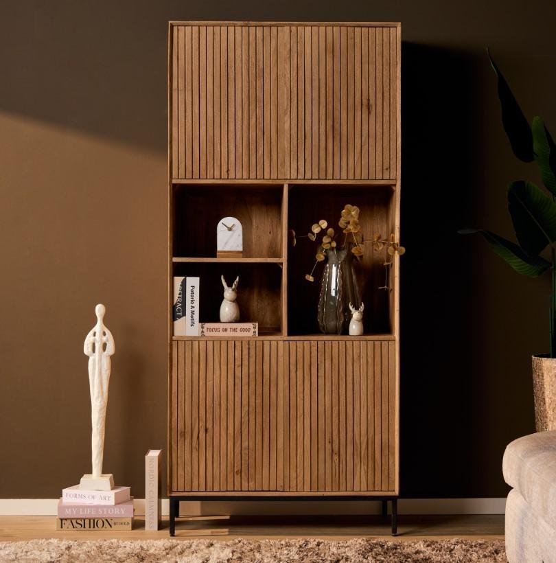 Hoge wandkast mangohout 90x200 cm VOORRAAD, Huis en Inrichting, Kasten | Wandmeubels, Nieuw, Ophalen of Verzenden, Minder dan 150 cm