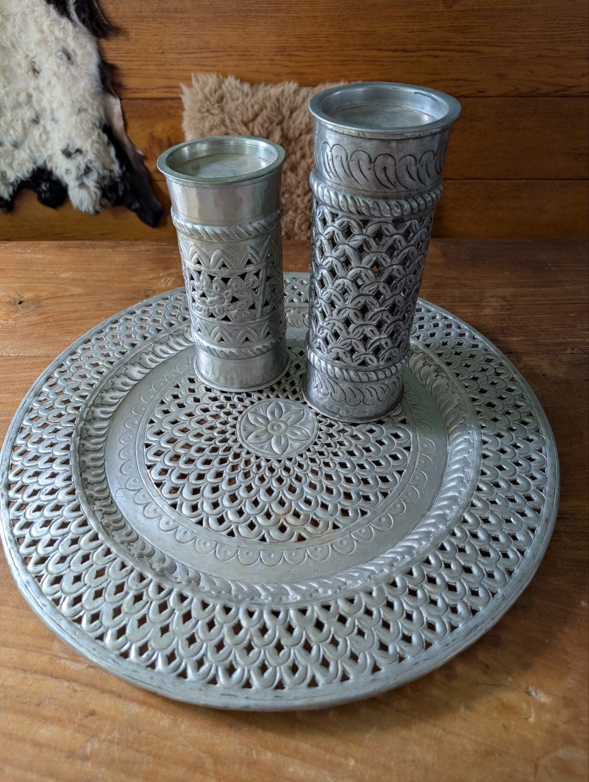 mooie set voor sfeer in huis, zink, windlicht, schaal, Huis en Inrichting, Ophalen, Gebruikt