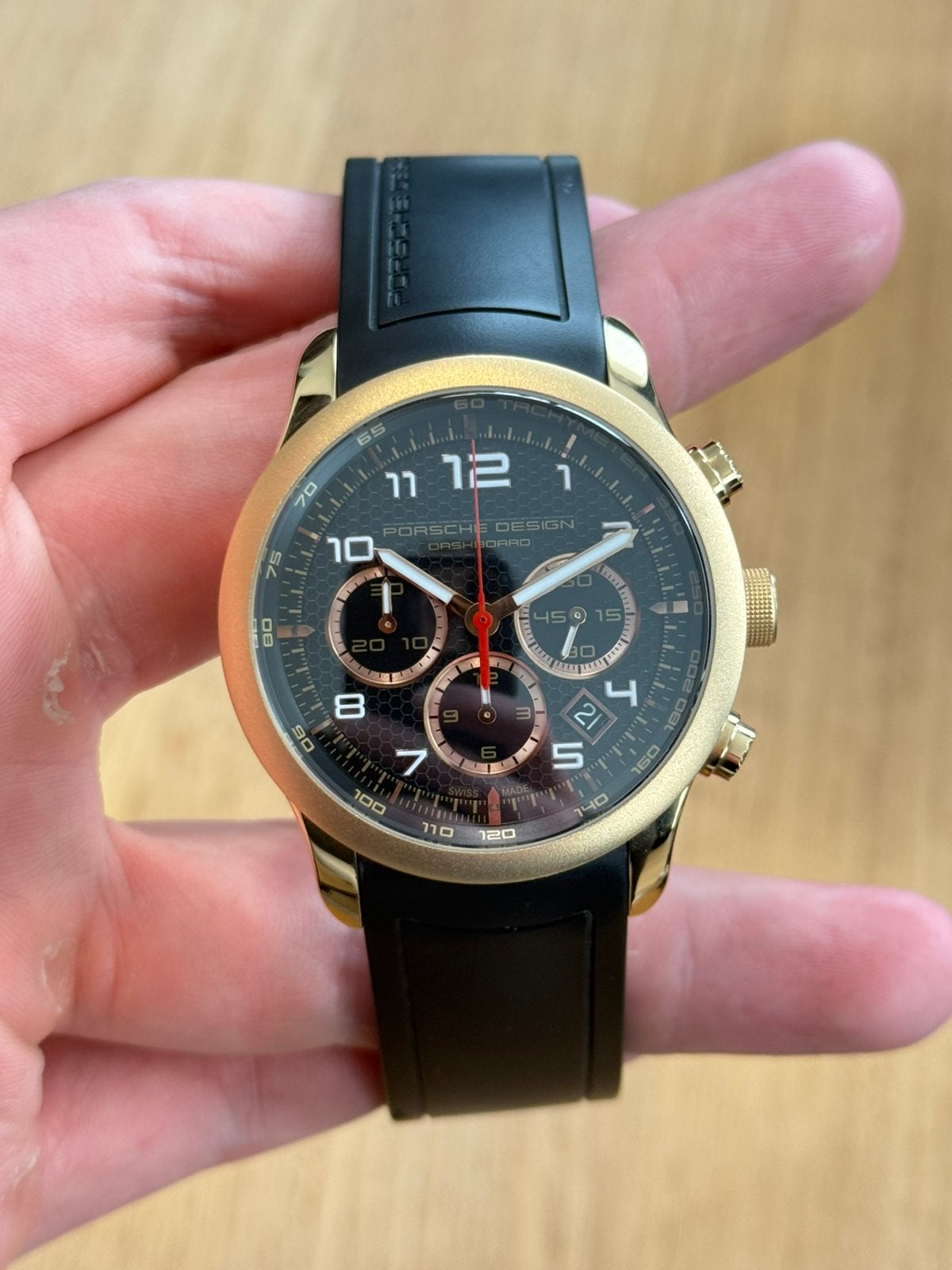 Porsche Design Dashboard 42mm 18K Roségoud 2010 Compleet, Sieraden, Tassen en Uiterlijk, Horloges | Heren, Gebruikt, ., Kunststof