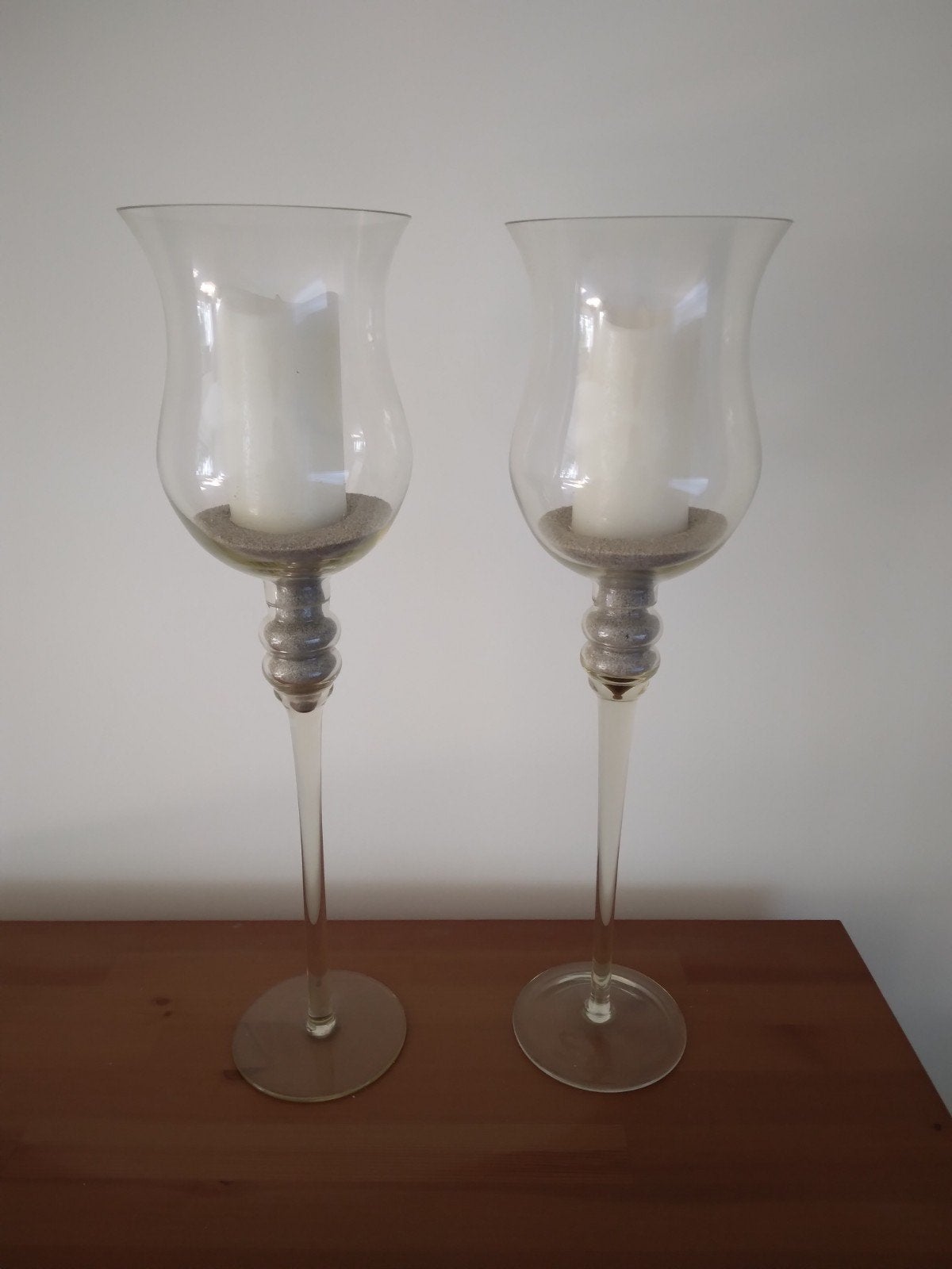 2 Glazen Windlichten op Voet - Sfeervol voor uw Kamer, Ophalen, Zo goed als nieuw, Glas, Windlicht
