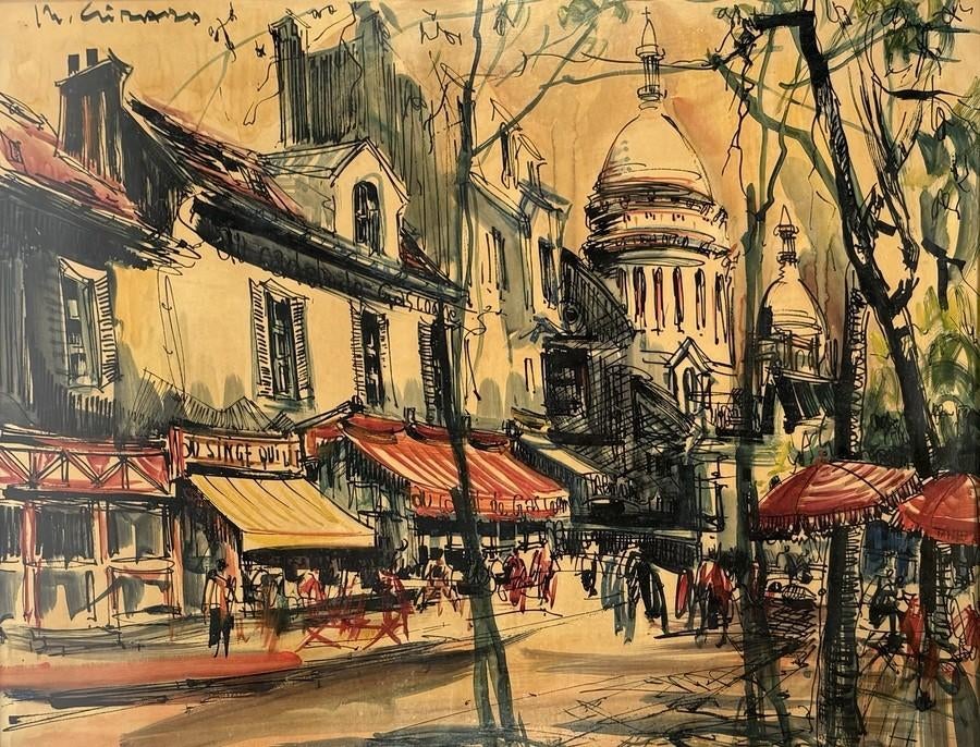 1371. Aquarel, Marius Girard - Montmartre Parijs, 1960, Antiek en Kunst, Ophalen of Verzenden