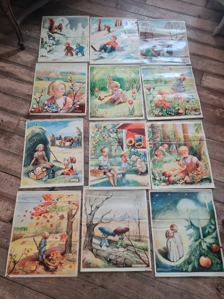 Vintage schoolplaten maanden van het jaar p/st 10 euro, Ophalen of Verzenden, Overige thema's
