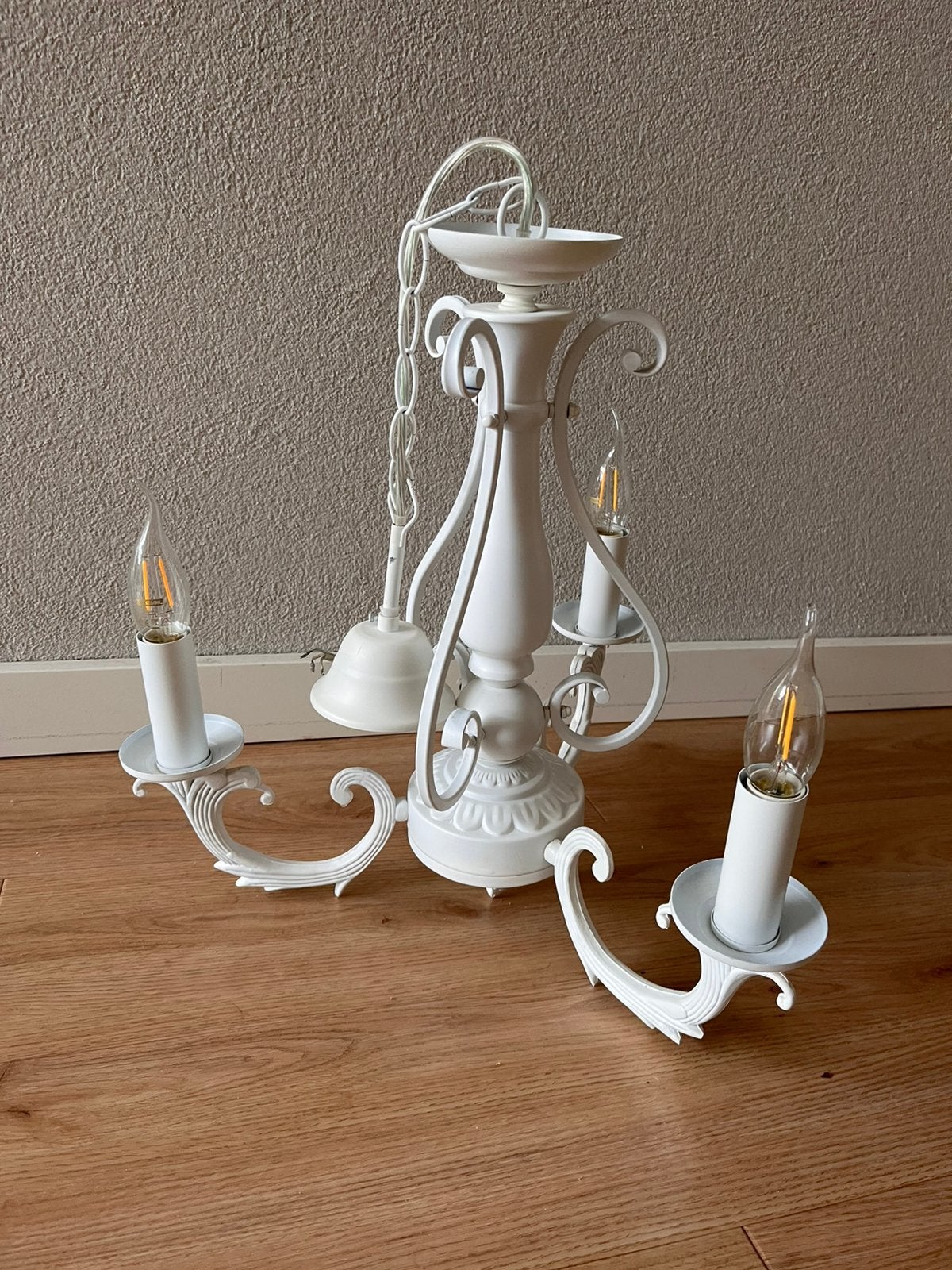Kroonluchter wit met 3 lampen, Ophalen of Verzenden, Zo goed als nieuw