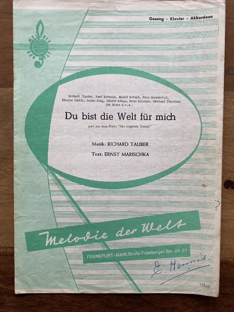 Du bist die Welt für mich - lied Film "Der singende Traum", Gebruikt, Klassiek, Ophalen of Verzenden, Artiest of Componist