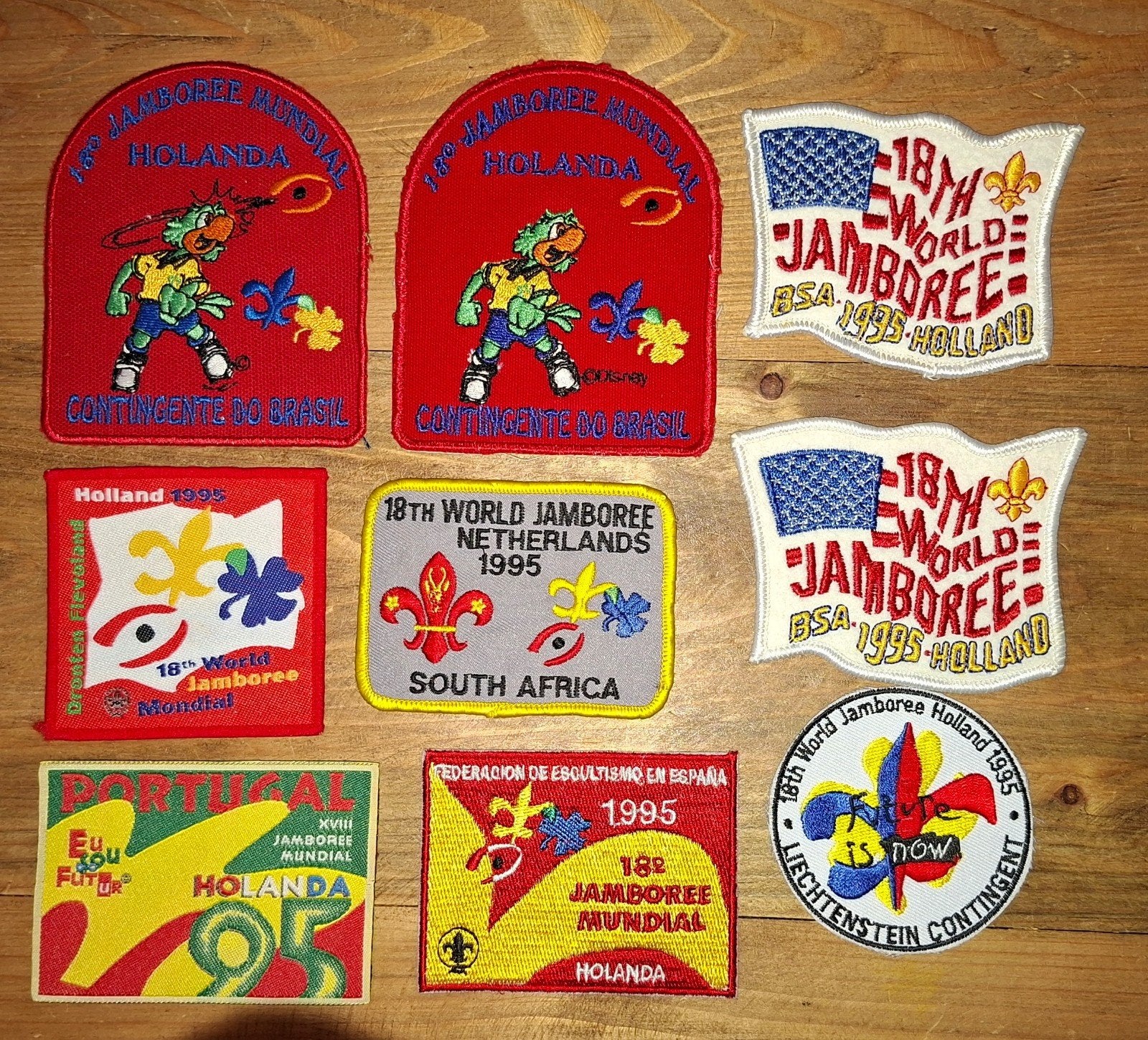 Wereld Jamboree 95 insignes €10,= ps.
Scout, Verzenden, Zo goed als nieuw, Embleem, Speld of Insigne