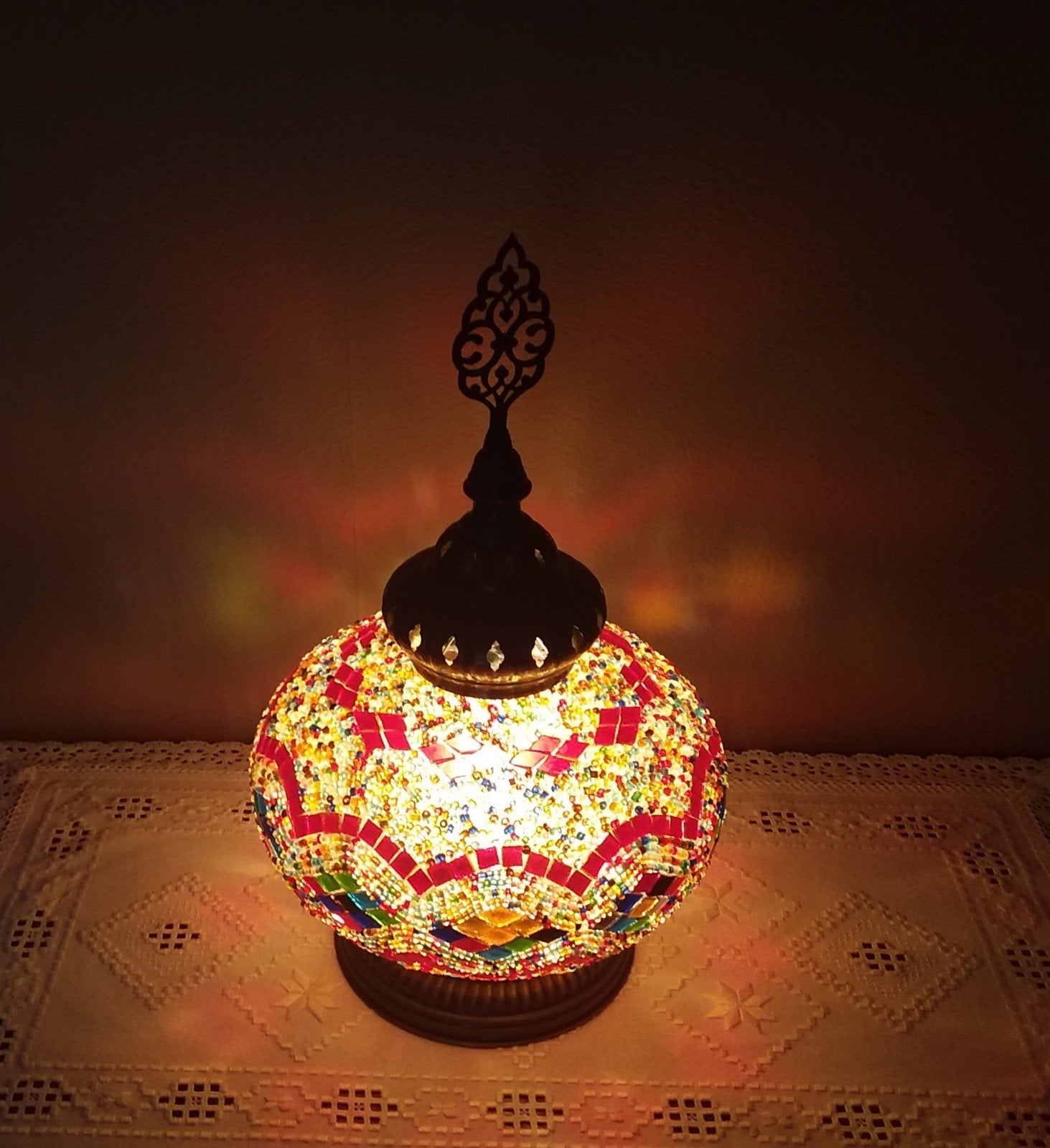 oosterse mozaïek tafellamp, Ophalen, Gebruikt, 38 cm, Glas
